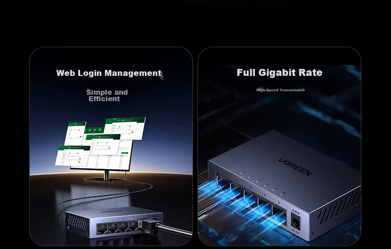 UGREEN 5-Port Gigabit Lite Managed Switch Web Smart Network Cable Splitter 4-Port Network Converter Switch Enterprise Dorm IPTV Splitter 65956 3