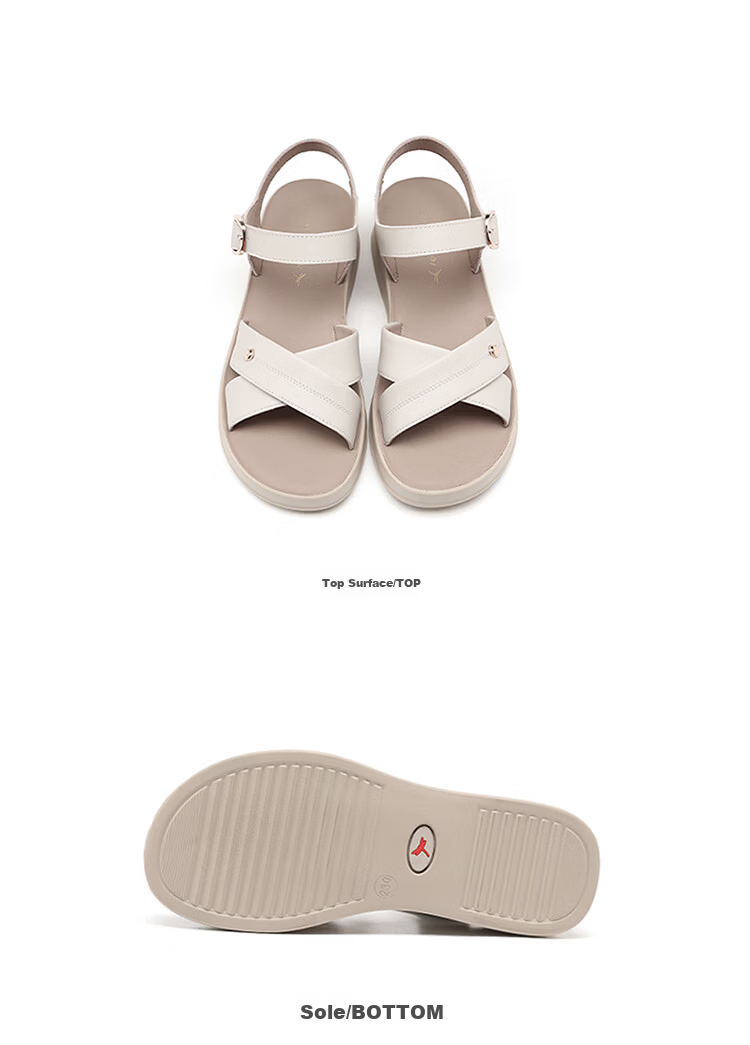 Red Dragonfly Mom Summer Sandals Soft Leather Sole Middle-aged and Elderly Women's Shoes Magic Tape Beach Shoes WTK265021 Black Size 38 10