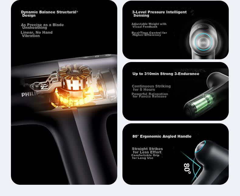 Philips Mini Steel Cannon MAX Fascia Gun 3206G Massager for Shoulders, Neck, Waist, Back Full Body Professional Sports Muscle Relaxation Massage Hammer Gift for Parents, Partner, Birthday 4