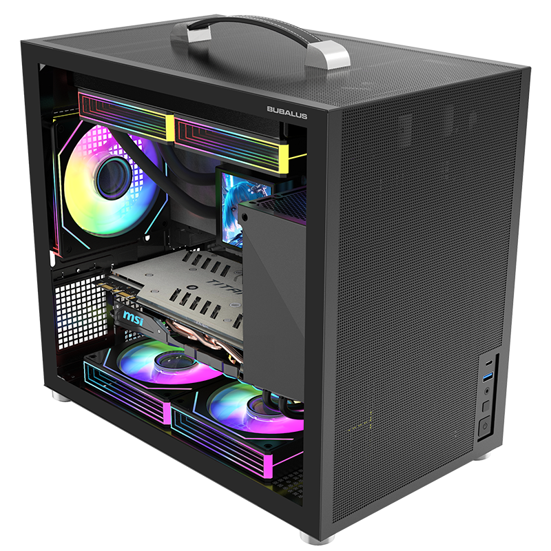 BUBALUS Fengzhi Tent Edition Portable M-ATX Case (Type-C/Top-mounted 240mm Water Cooling/Segmented Front Power Supply Bracket/L-shaped Integrated/Tempered Glass Side Panel/5 Fan Slots)