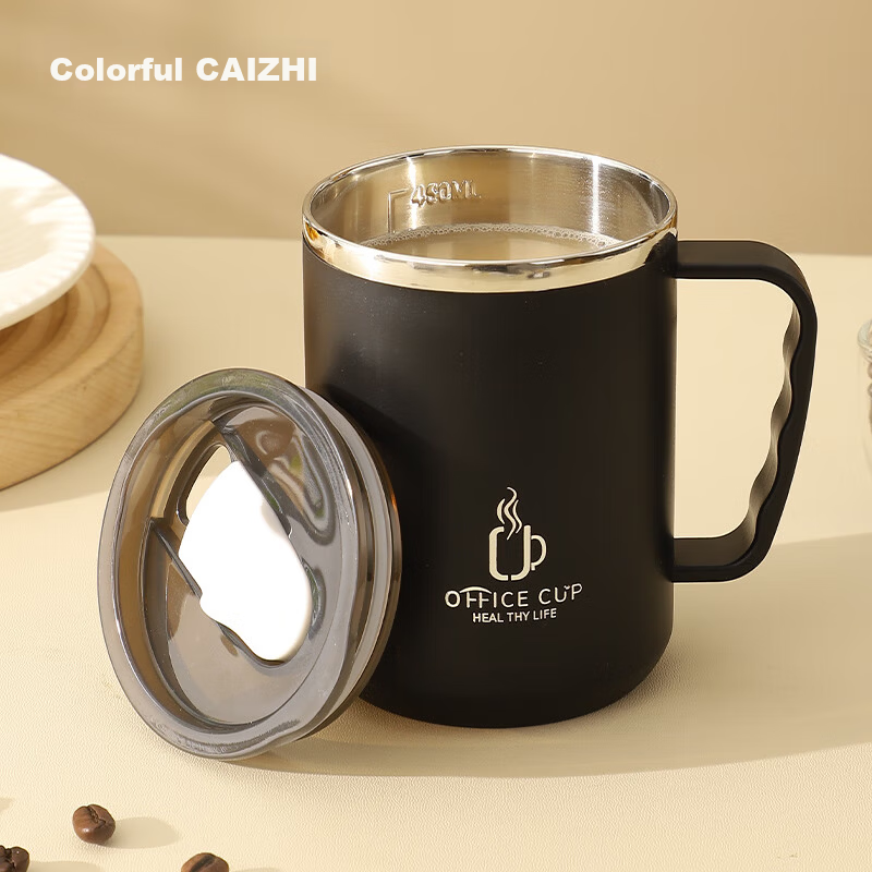 CAIZHI 304 Stainless Steel Travel Mug with Lid Large Capacity Coffee Cup Black CZ6650