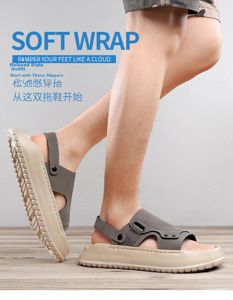 MEXICAN Spring Summer New Men's Leather Sandals Beach Shoes Dual-Wear Breathable Green 40 11