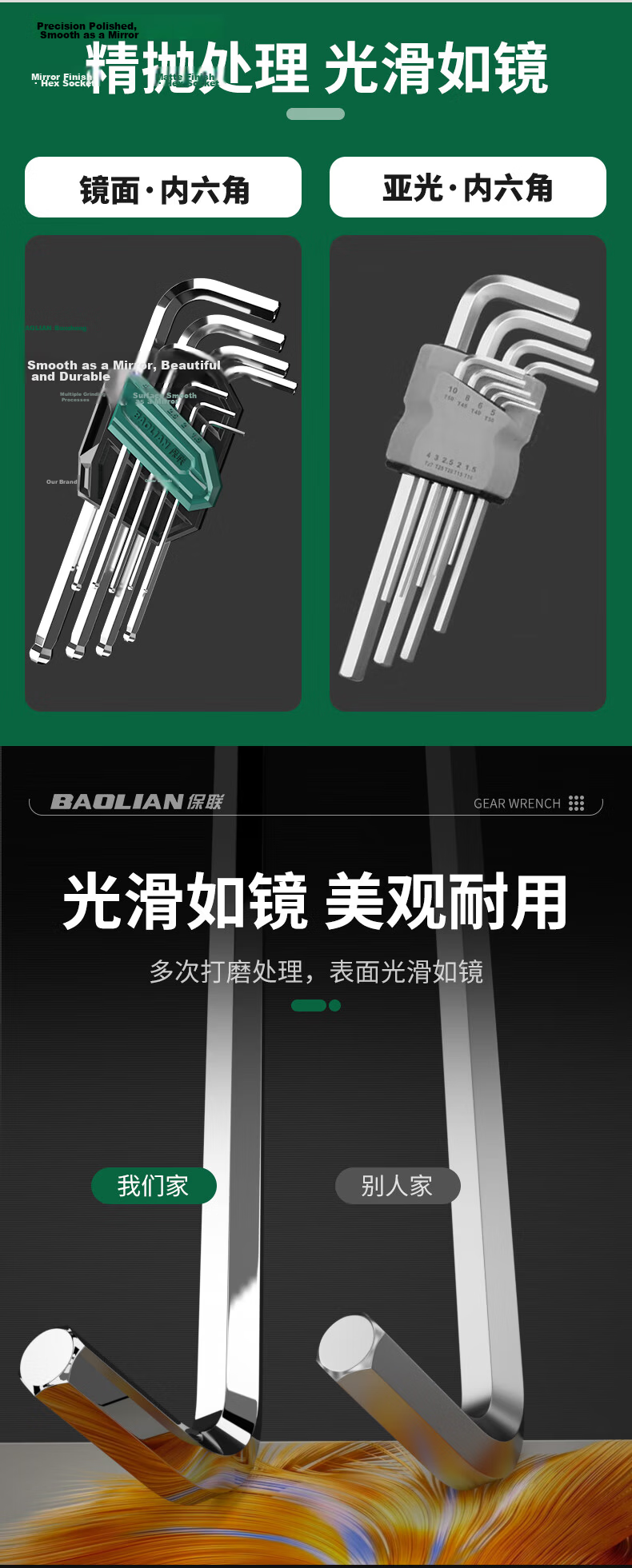Baolian 9-Piece Hex Key Wrench Set Extended Flat and Ball End Hex Screwdrivers 3