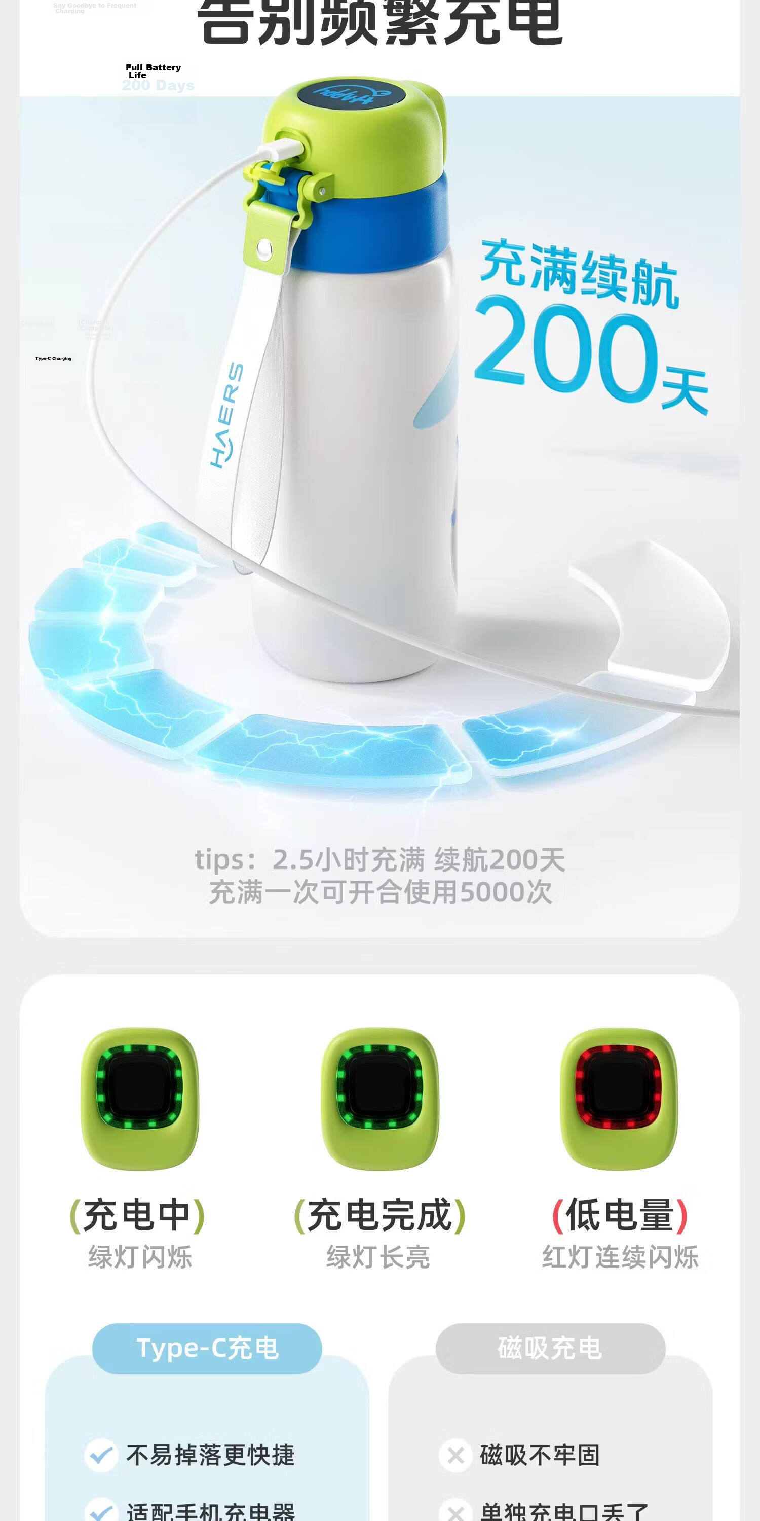 HAERS Children's Insulated Water Bottle Fingerprint Cup Boys Girls Student School Straw Cup Smart Unlock Black 600ml 14