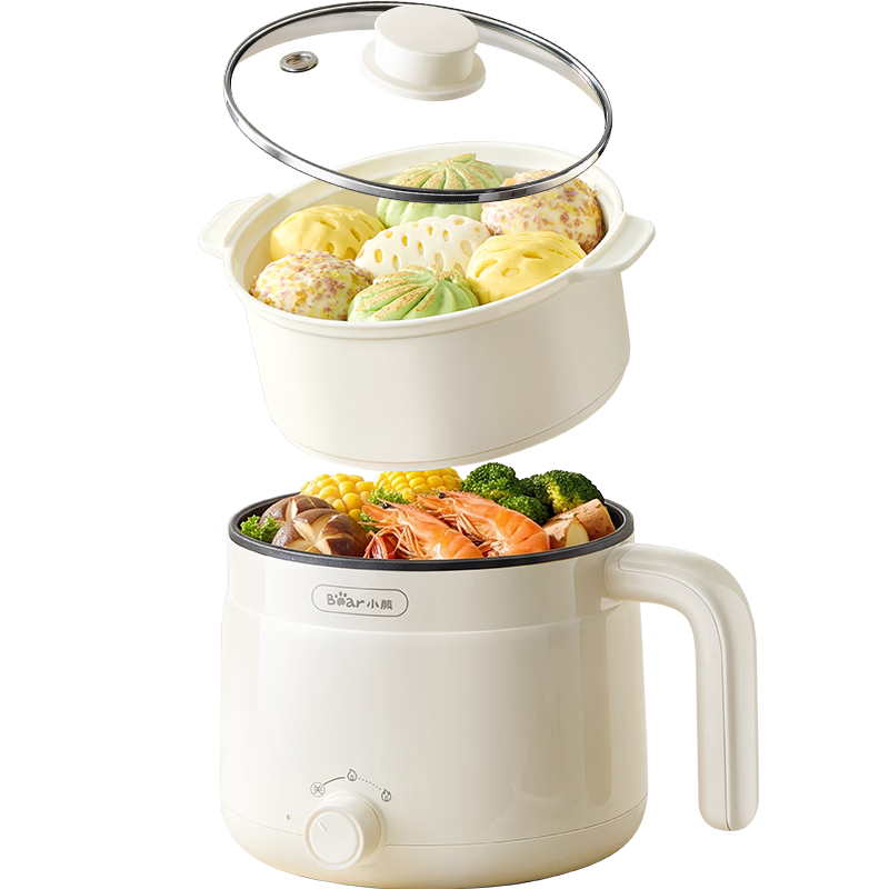 Bear Electric Cooking Pot Small 1-2 Person Dormitory Mini Cooker Student Steamer and Cooker Combo Instant Noodle Hot Pot DRG-V17S3 with Steaming Basket