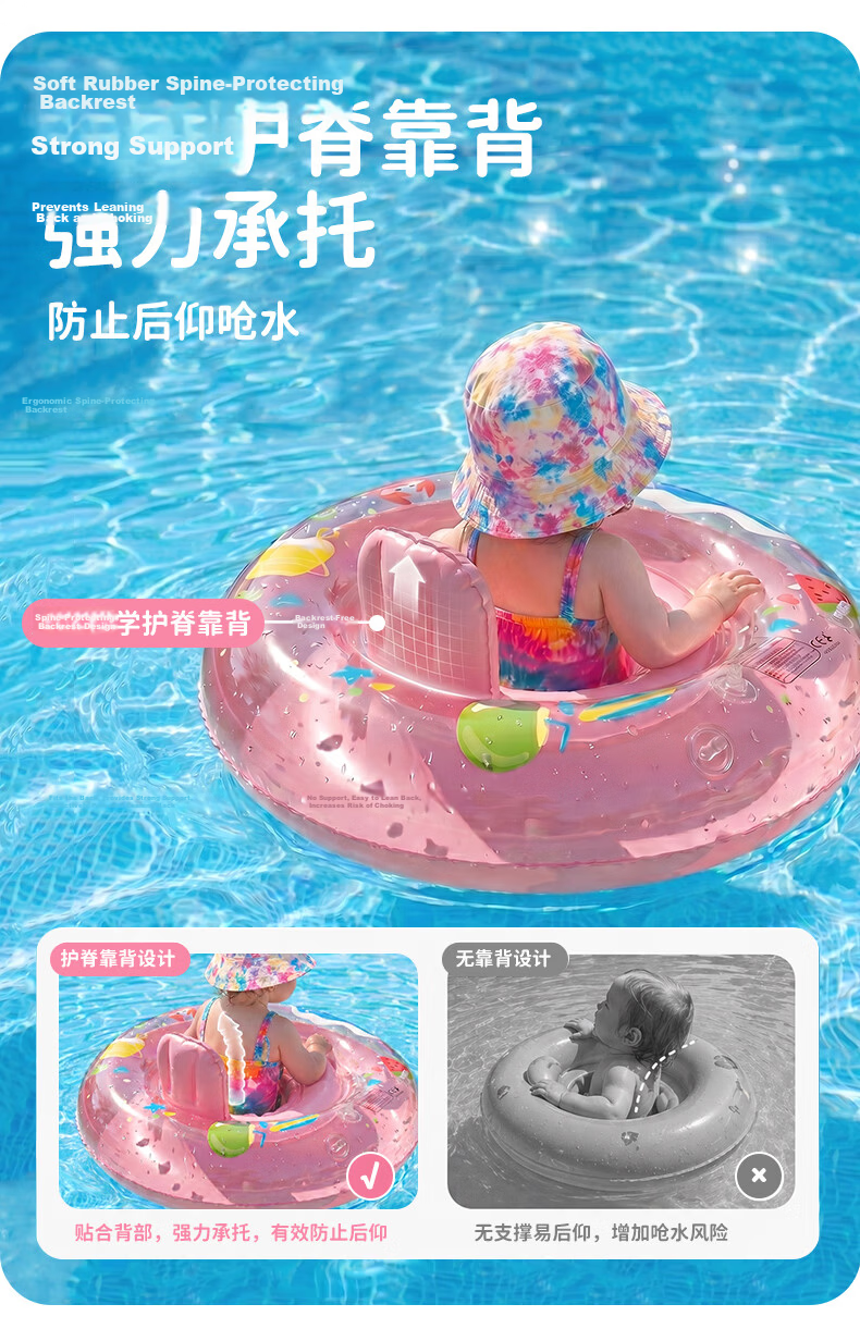 Swimmingbaby Kids Swimming Ring Thickened Sunscreen Girls Underarm Swim Ring for 3+ Years Pink One Size 5