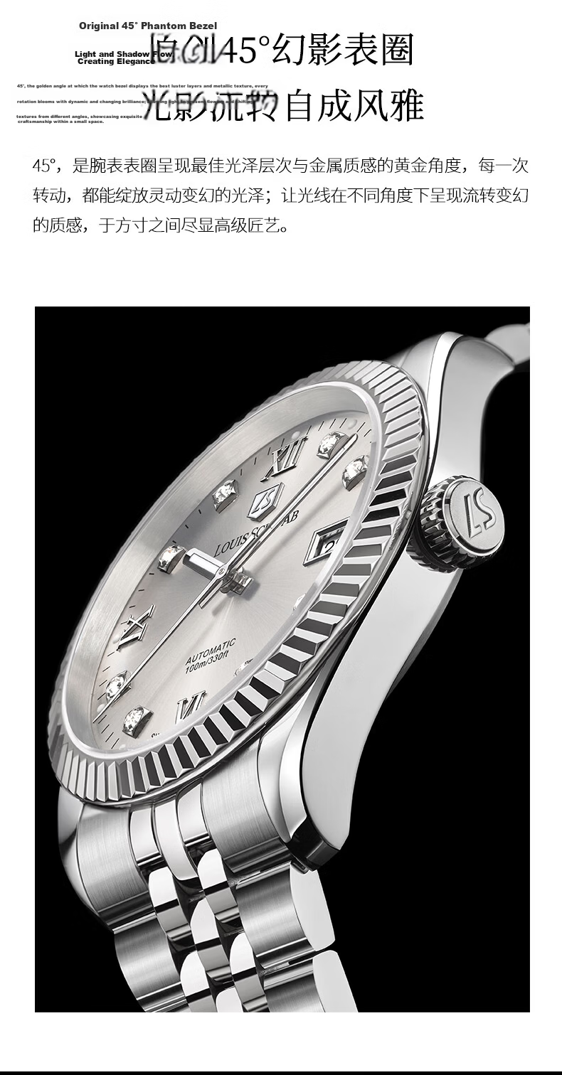 LOUIS SCHWAB Swiss Watch 45° Phantom Series Men's Steel Band Automatic Mechanical Watch LS.33.01 Father's Day Gift 4