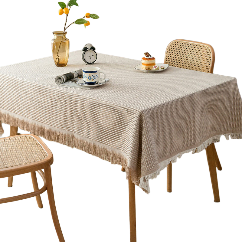 AVIVI Tablecloth, Fabric Dining Table Cover, Rectangular Coffee Table Cloth, Cotton And Linen Desk Cover, Table Runner, 130*180 Cm, Khaki Waffle Patter