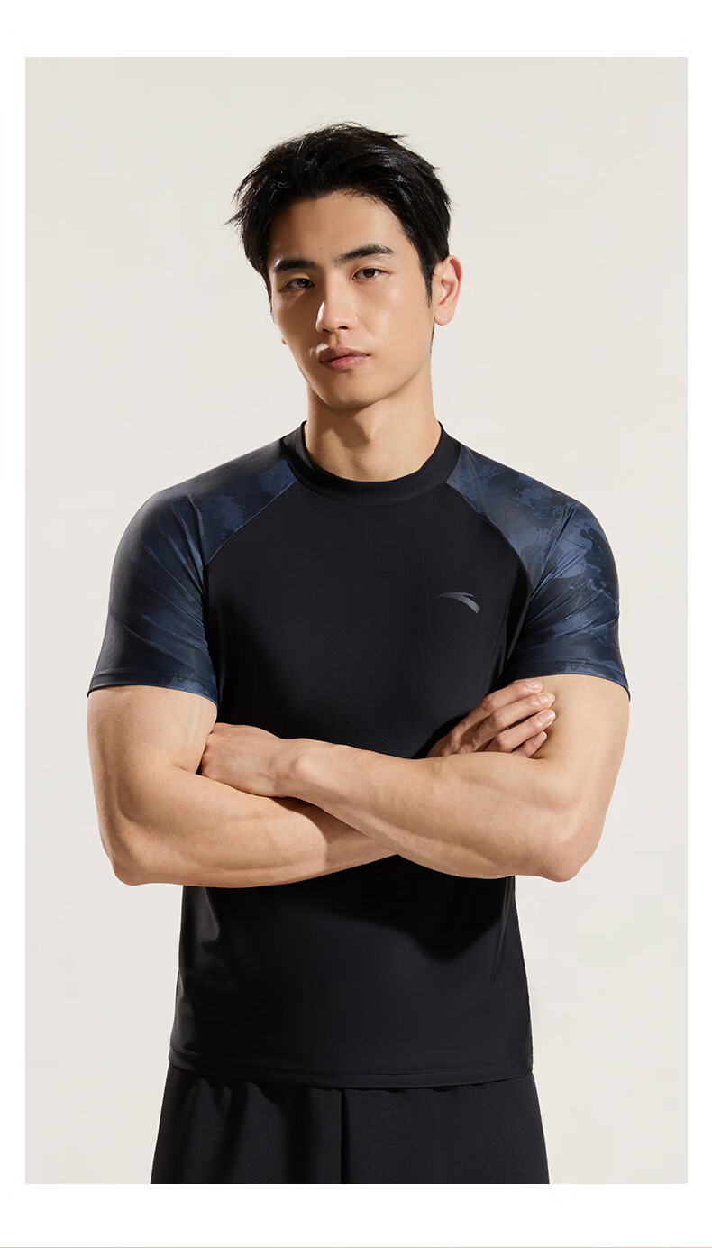 ANTA Men's Swim Shirt Sunscreen Quick-Dry Breathable Comfortable Chlorine-Resistant Black L 15