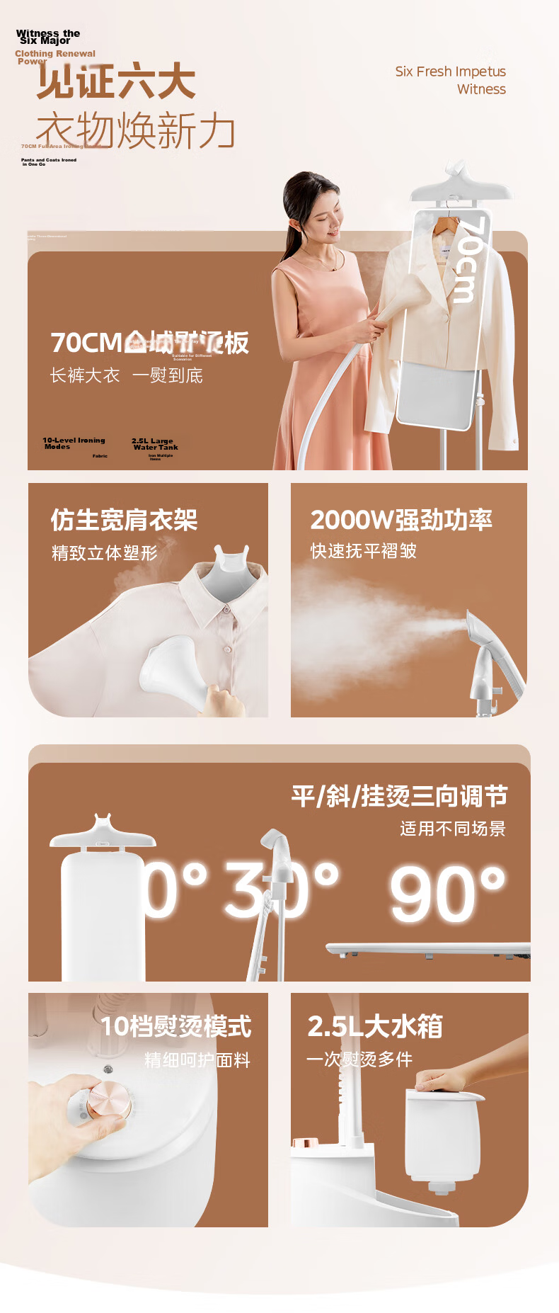 Midea [Silver Ion] Upright Garment Steamer, 40g/min High Steam Output, Large Capacity Electric Iron for Home Use, Portable Handheld Steaming Machine, Flat Iron for Commercial Use YY2000 2
