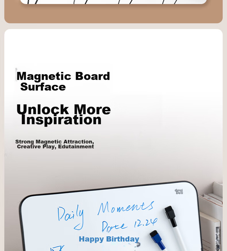 Deli 30*22cm Black Double-Sided Small Whiteboard, Children's Magnetic Whiteboard Writing Board Small Blackboard Whiteboard with Stand, Home Office Handwriting Board Children's Drawing Board Reminder Board 10