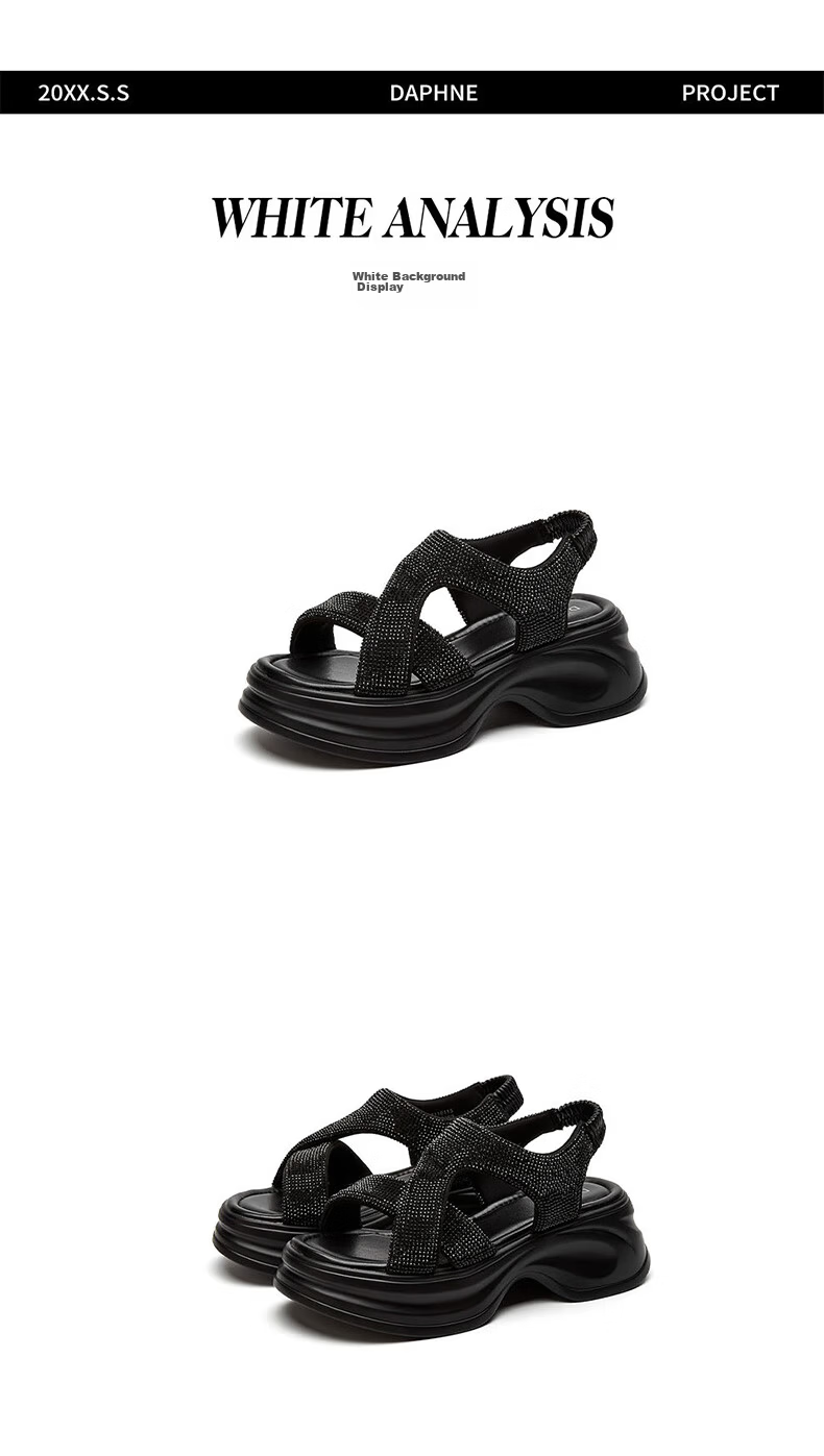 Daphne Women's Sandals Thick Sole Fashion Rhinestone Height Increasing Slim Comfortable Lightweight Beach Shoes Elastic Band Black Size 38 17
