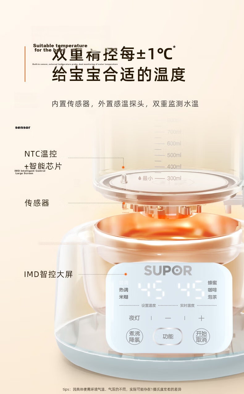 SUPOR Constant Temperature Kettle, Baby Formula Maker, Glass Hot Water Kettle for Infants, Multifunctional Milk Powder Maker 1.5L BW10 7