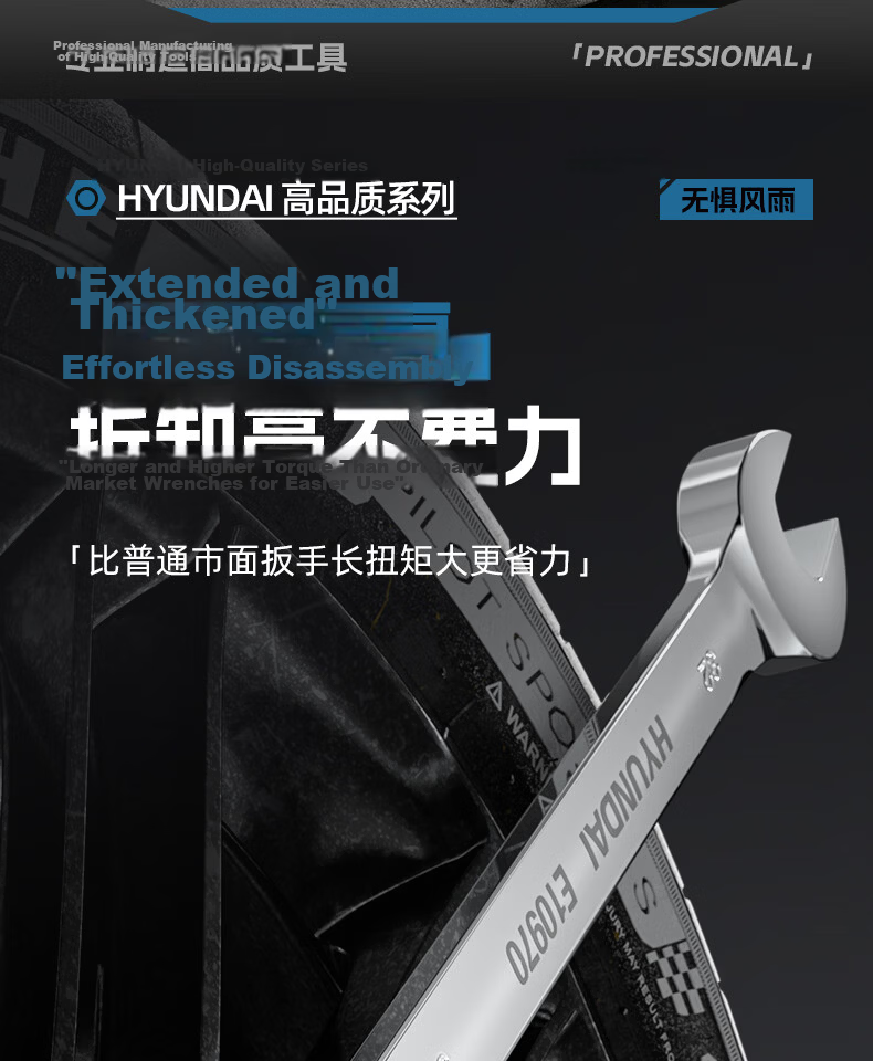 HYUNDAI Industrial Grade Ratchet Quick Wrench Dual-Use Double-Ended Extended Open-End Spanner Labor-Saving Fast Wrench Tool 16