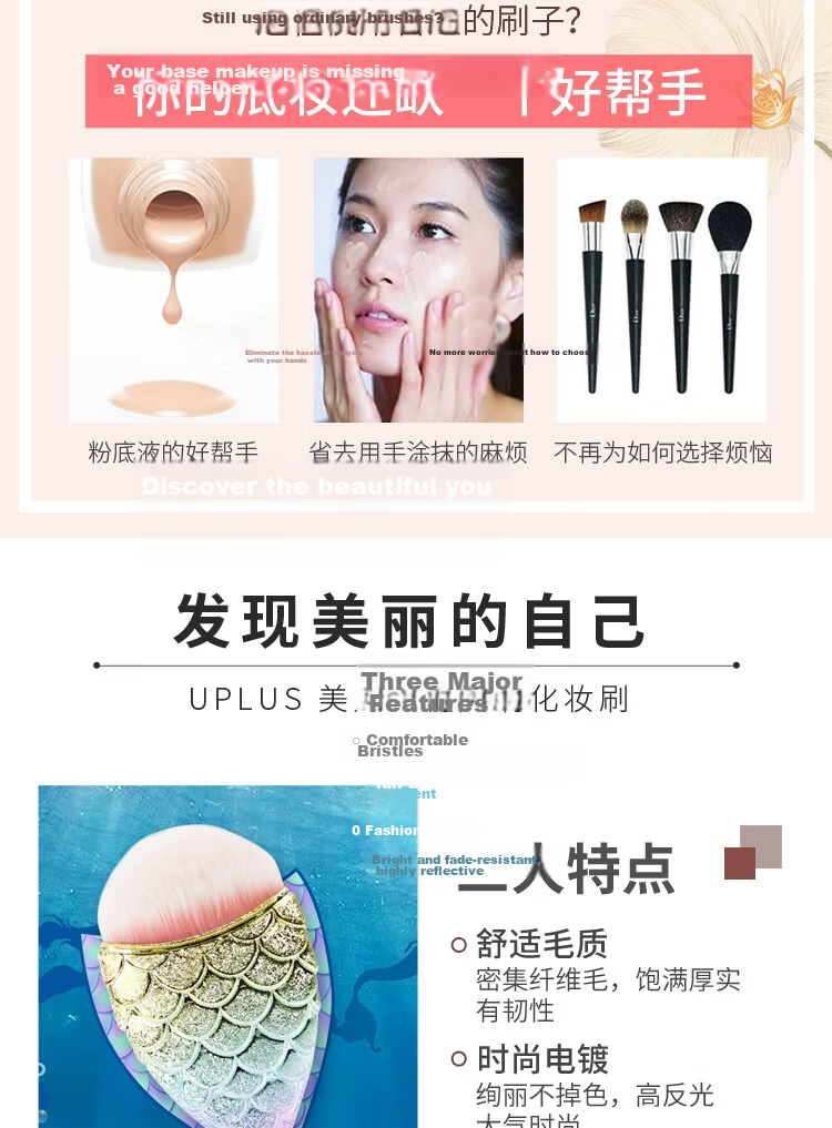 UPLUS Flat-Top Foundation Brush, Seamless Brush, Mask Brush, Concealer Brush, Makeup Brush That Doesn't Absorb Powder [High Quality] 2