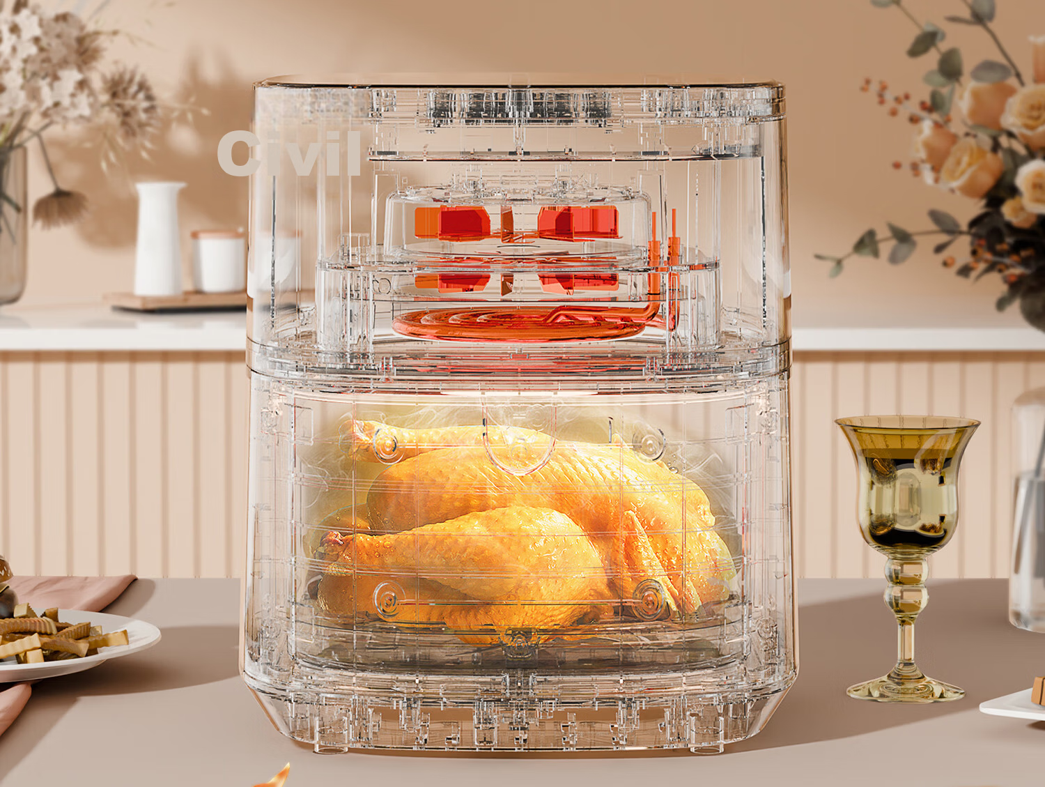 AUX Air Fryer 2026 Latest Model 8L Large Capacity Transparent Viewing Window No Flip Required Metal Interior Smart Multifunction Fully Automatic Electric Oven Steam and Bake Combo 13