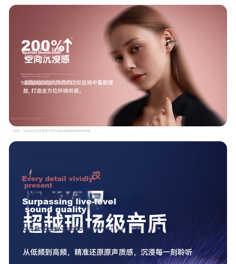 Jinyun [2026 Latest Model | Berlin Sound] Bluetooth Ear Clip Semi-In-Ear Dual Earphones 2-in-1 Ultra-Long Battery Life Comfortable for Long Wear AI Translation A30 20