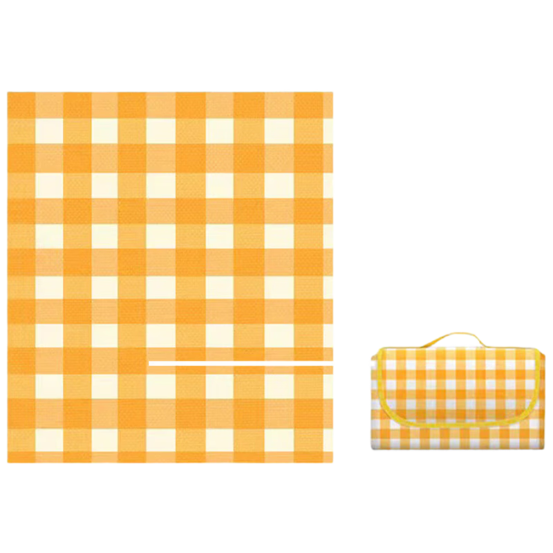 Beifute Picnic Mat Moisture-Proof Thickened Outdoor Camping Mat Yellow Checkered 2m x 2m Seats 8 People