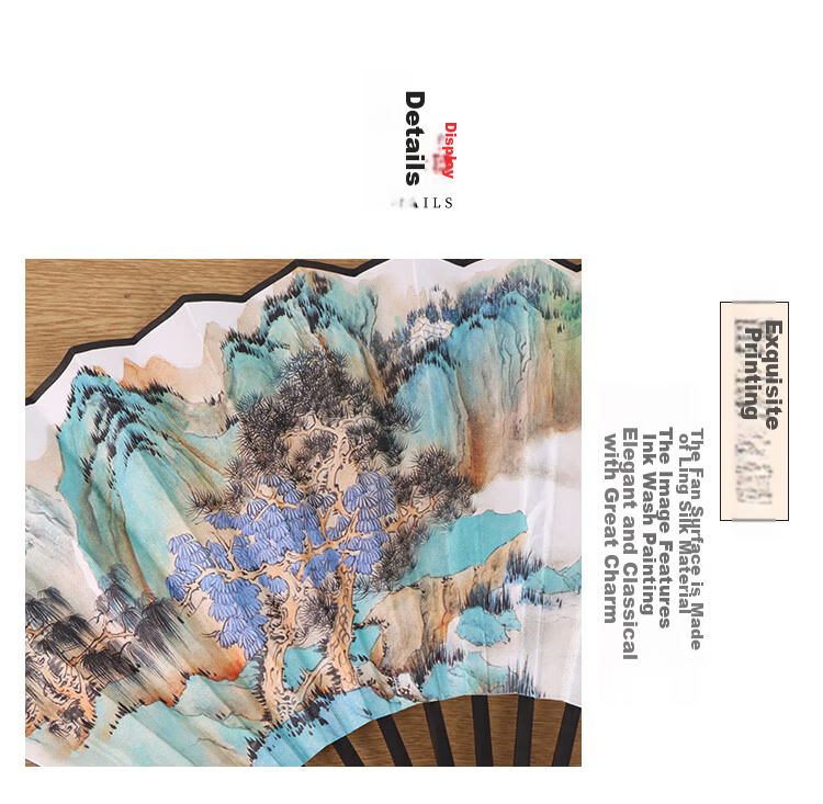 TaTanice 10-Inch Chinese Style Classical Men's Folding Fan Silk Cloth Carved Bone Smoke Cloud Wanli Gift Fan 6