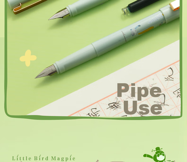 M&G Stationery Little Magpie EF Nib Fountain Pen Set (1 Fountain Pen + 2 Erasable Pure Blue Ink Cartridges, 3.4mm) Student School Writing Pen HAFP1759 Light Green 21