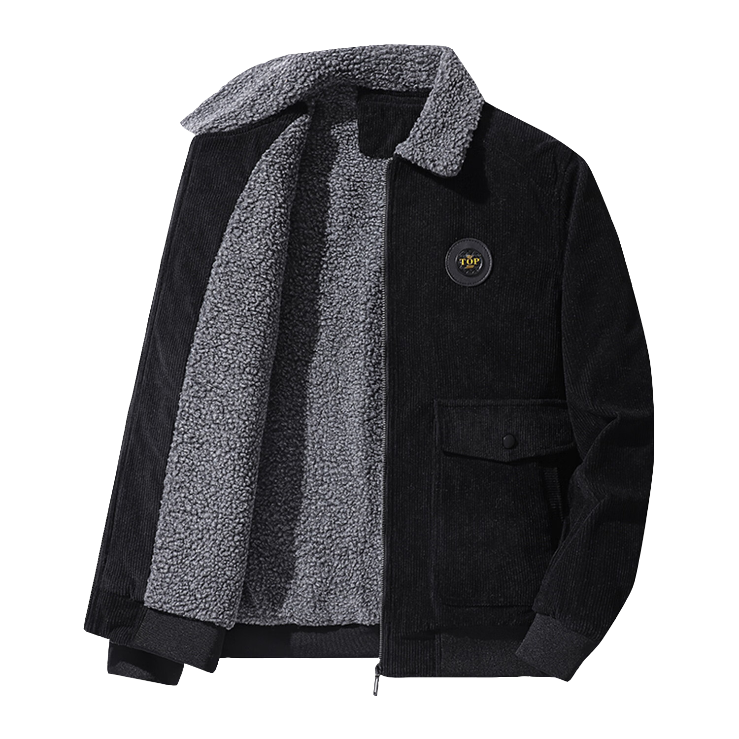 ROMON Men's Autumn Business Casual Fleece-Lined Thick Warm Corduroy Executive Jacket FJP Black 5XL