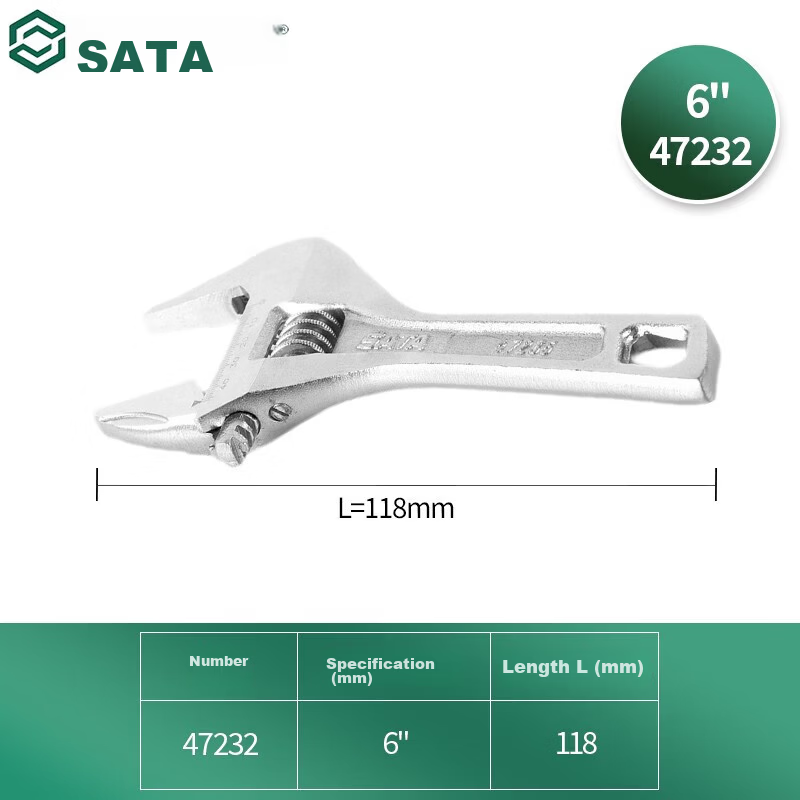 SATA Adjustable Wrench Tool Open-End Wrench Small Adjustable Wrench 6 Inch 47232