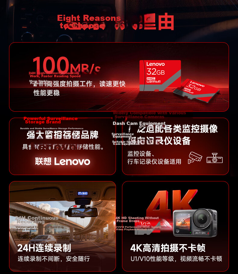 Lenovo 128GB TF (MicroSD) Memory Card A1 U3 V10 4K Compatible with Dashcams & Surveillance Cameras 100MB/s Read Speed A05 2