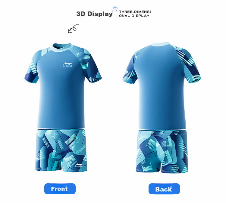 LI-NING Boys' Kids Swimwear Set Youth Two-Piece Swimsuit with Swim Cap 54-67 Blue Size 140 6