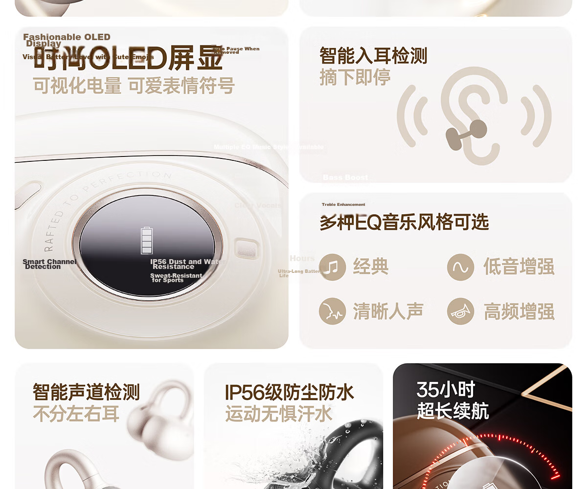 Edifier Huazai Bluetooth Ear Clip Earphones OLED Display IP56 Waterproof Bluetooth 5.4 35H Battery Life Compatible with Apple Huawei Xiaomi Eden Purple 5