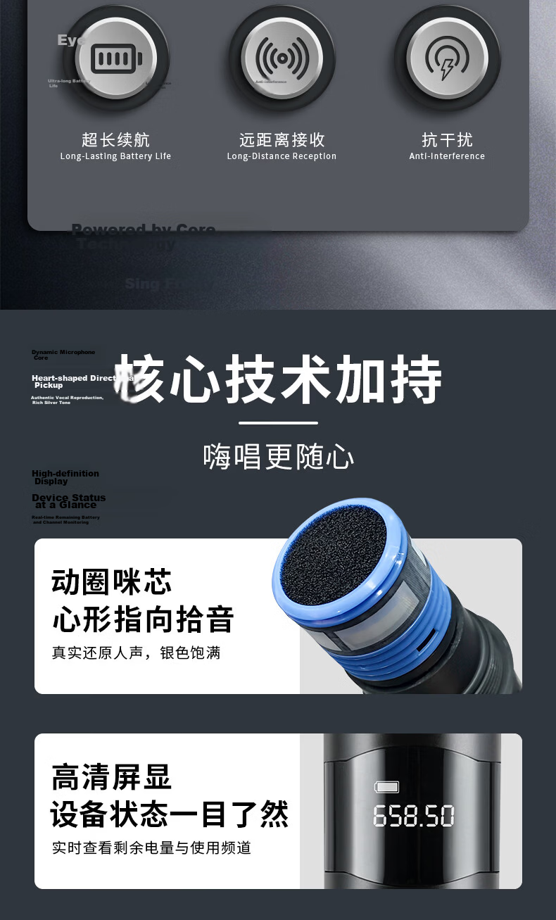 SE SOBAST ST-160S Rechargeable Wireless Handheld Microphone Home KTV Professional Karaoke Conference Host Stage Performance Microphone Universal One-to-Two Black 2
