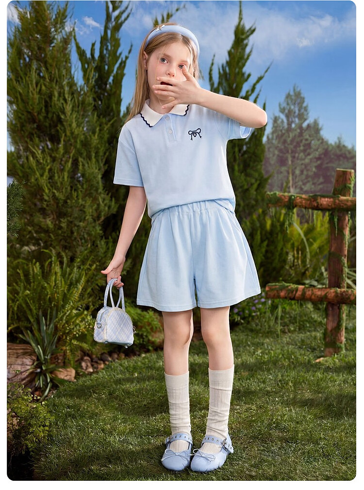 ASK JUNIOR Kids Summer Textured Sleeveless Vest Top and Girls Wide-Leg Shorts Two-Piece Set 20