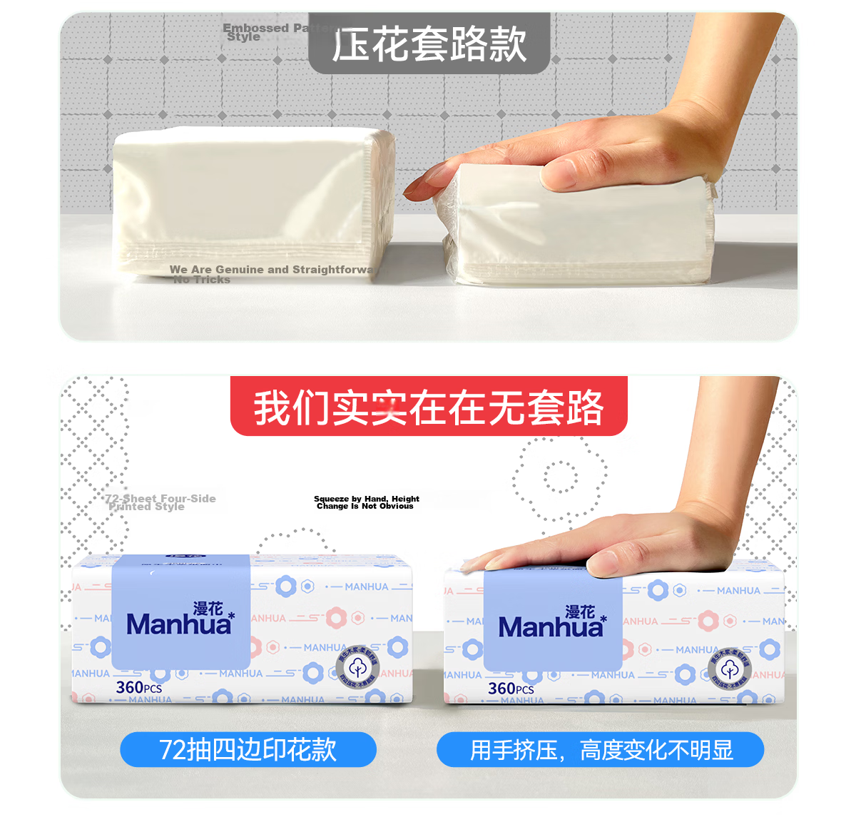 Manhua Cloud Pattern Blue Tissue Paper 5-Ply 360 Sheets * 6 Packs/Bundle Household Hand Wiping Toilet Paper Napkins Skin-Friendly Non-Irritating 5