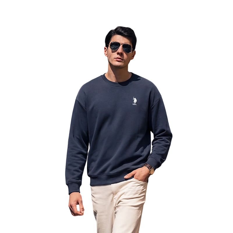 U.S. POLO ASSN. Men's Sweatshirt, Autumn And Winter Polo High-End Casual Round Neck Undershirt, Sports Long-Sleeve T-Shirt for Men, Navy Blue, L