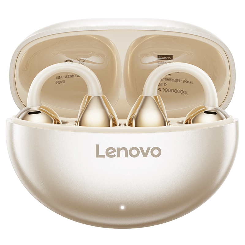 Lenovo Bone Conduction Concept Bluetooth Ear Clip Open Wireless Non-In-Ear Bluetooth 5.4 Headphones Sports Running Call Noise Cancelling Long Battery Life HD Sound TA410 Moon Rock White