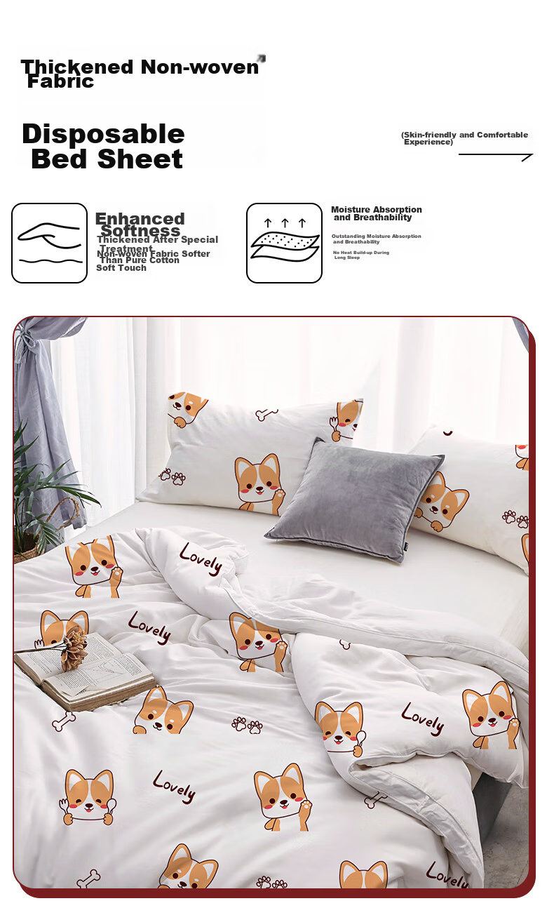 Wuyinliangpin Disposable Four-Piece Set, Antibacterial Bed Sheet, Duvet Cover, Pillowcase, Bed Sheet for Travel, Hotel Bedding, Sleeper Cab 5