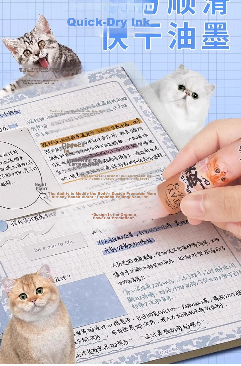 MASMARCU Morning Light All Cat 3-Color Single-Head Highlighter Pen Office Student Universal Key Marker Pen Hand-drawn Journal Note Pen Classic 3pcs/Box AHM21034 4