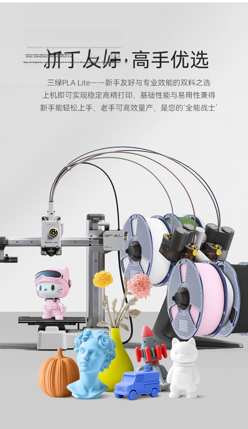 Sanlv 3D Printing Filament PLA Lite Easy-to-Print Eco-Friendly High-Speed Filament for TuZhu ChuangXiang Aileku FDM 3D Printer Black 1kg 5