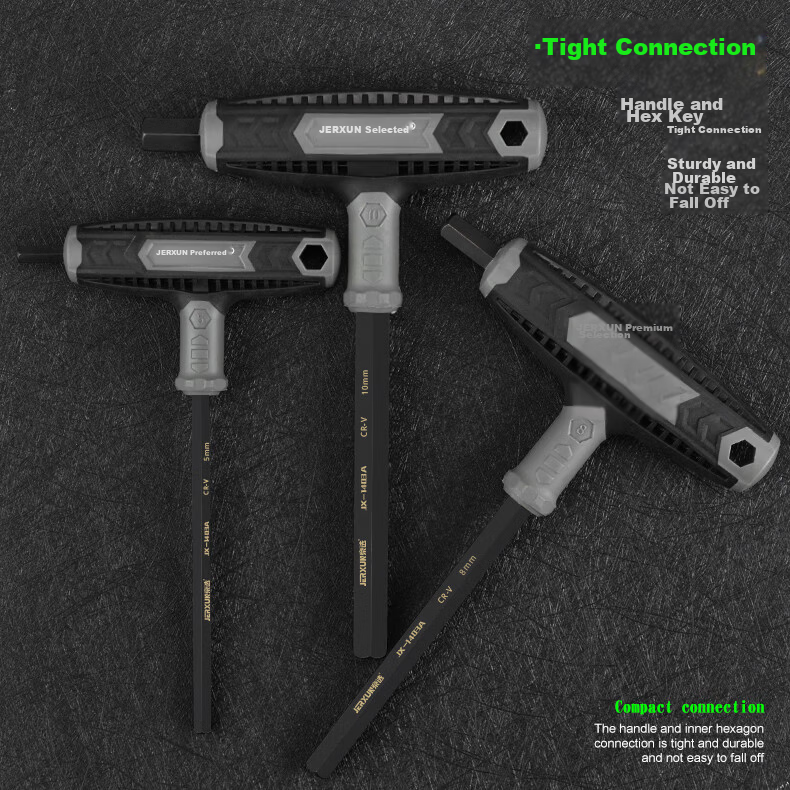 JERXUN T-Handle Flat Head Hex Key Wrench Set Multifunctional 6-Point Screwdriver 7-Piece Fastening Tool Kit 9