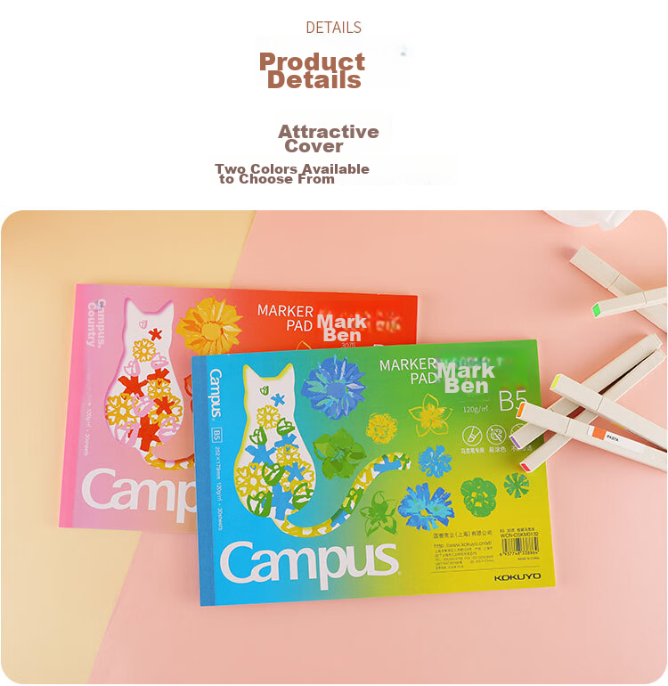 KOKUYO B5 Sketchbook, Student Drawing Notebook, Campus Glue-Bound Drawing Book for Markers, 30 Sheets Per Book, Pink, WCN-CSKM0131 3