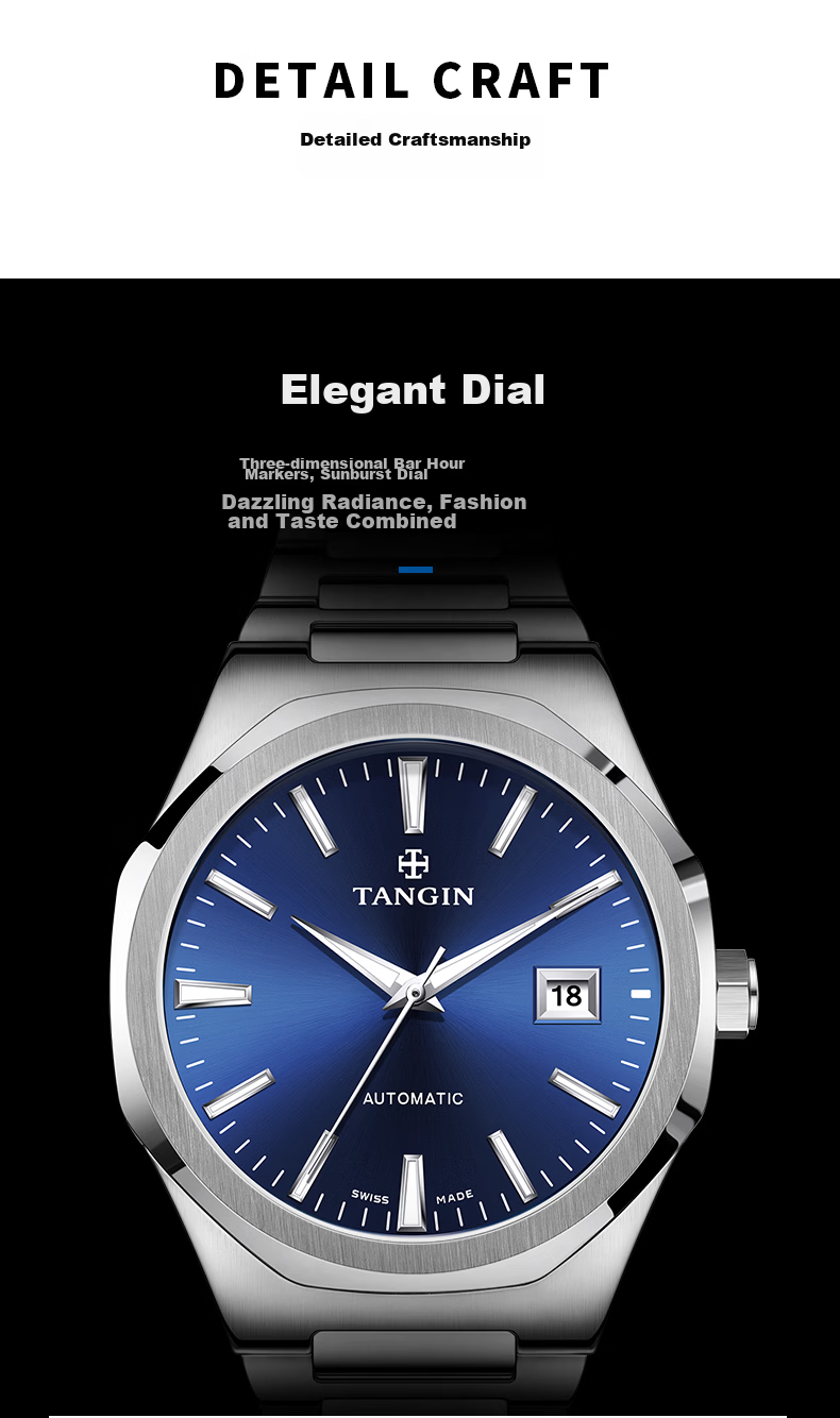 TANGIN Swiss Imported Men's Mechanical Watch Waterproof Luxury Men's Watch Birthday Gift for Men 13