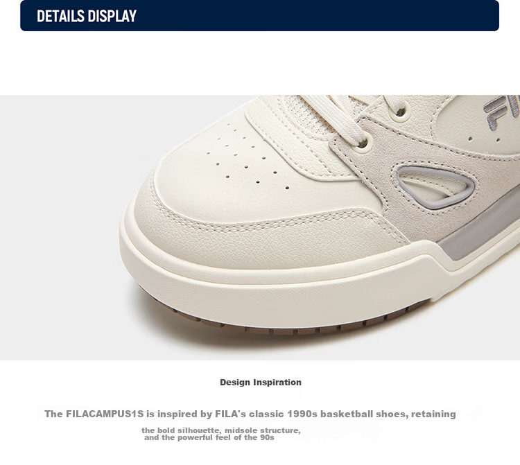 FILA Official Men's CAMPUS 1S Couple Sneakers Square Sole 1S White Casual Shoes 42