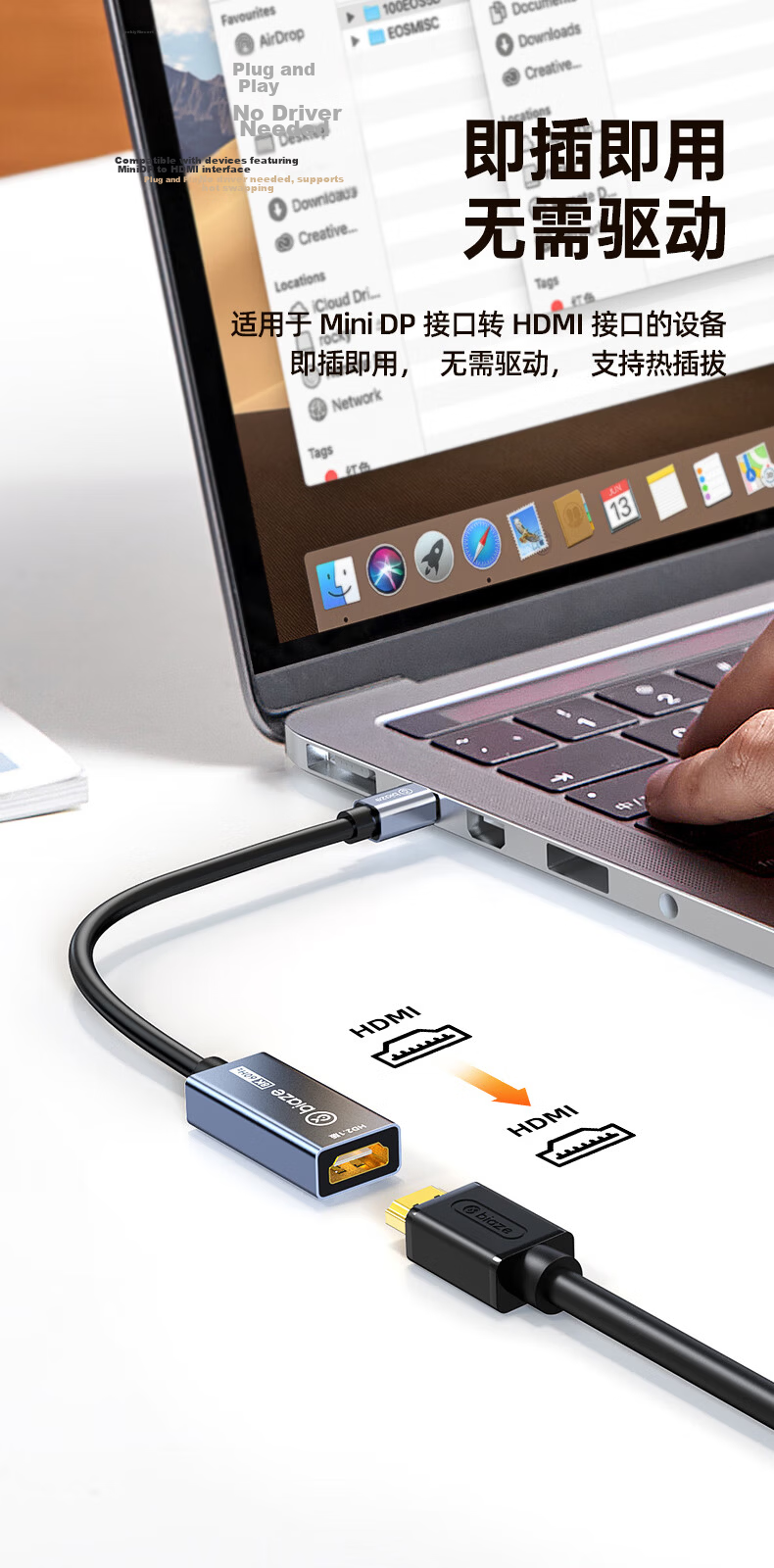 BIAZE Mini DP 1.4 to HDMI 2.1 Female Adapter Cable for Laptop to TV 8K@60Hz High-Definition Display 13