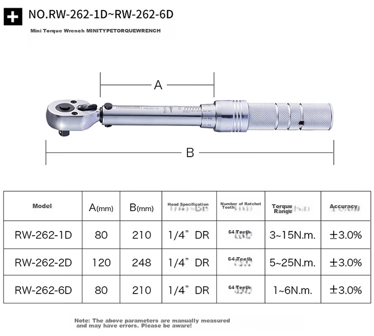 RUBICON Imported High-Precision Adjustable Torque Wrench Small 1/4" RW-262-2D 6