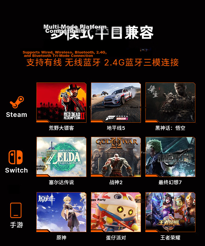Lenovo S02 Wireless Gaming Controller Xbox Hall Trigger Compatible with Switch 2, Legion, PC, Mobile, Bluetooth, Steam, Genshin Impact, Black Myth, Monster Hunter Black 10