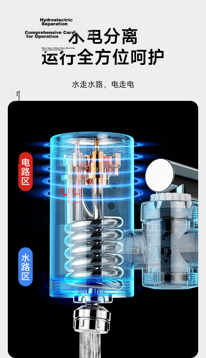 MeiLing Electric Instant Hot Water Faucet Stainless Steel Body Variable Frequency Constant Temperature Kitchen No Installation Plug-in Instant Small Water Heater MLT-DJ34102 12