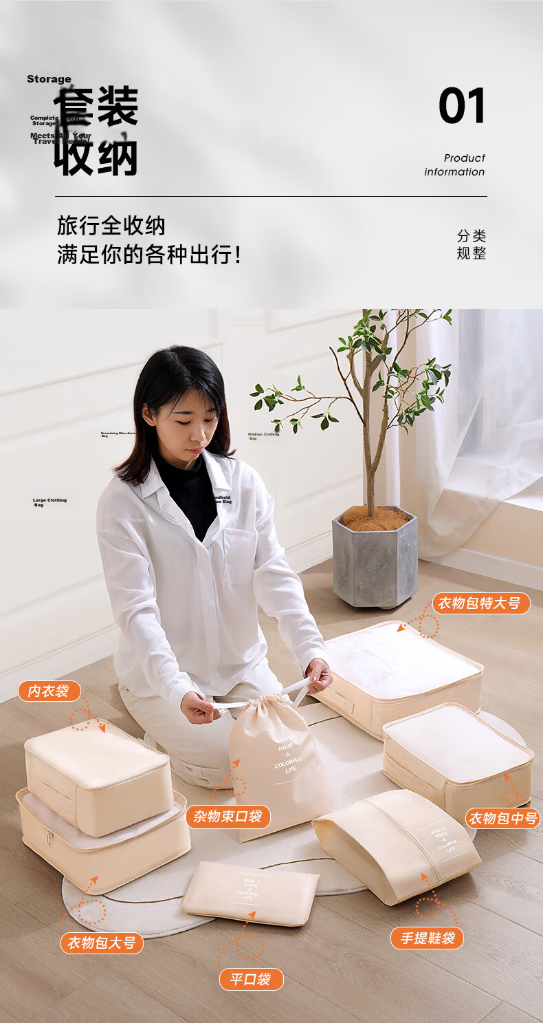 Baicaoyuan Travel Storage Bag, Luggage Organizer for Business Trips And Tourism, 7-Piece Set, Thickened Waterproof Underwear Organizer, Sorting Bag, Packing Cubes 6
