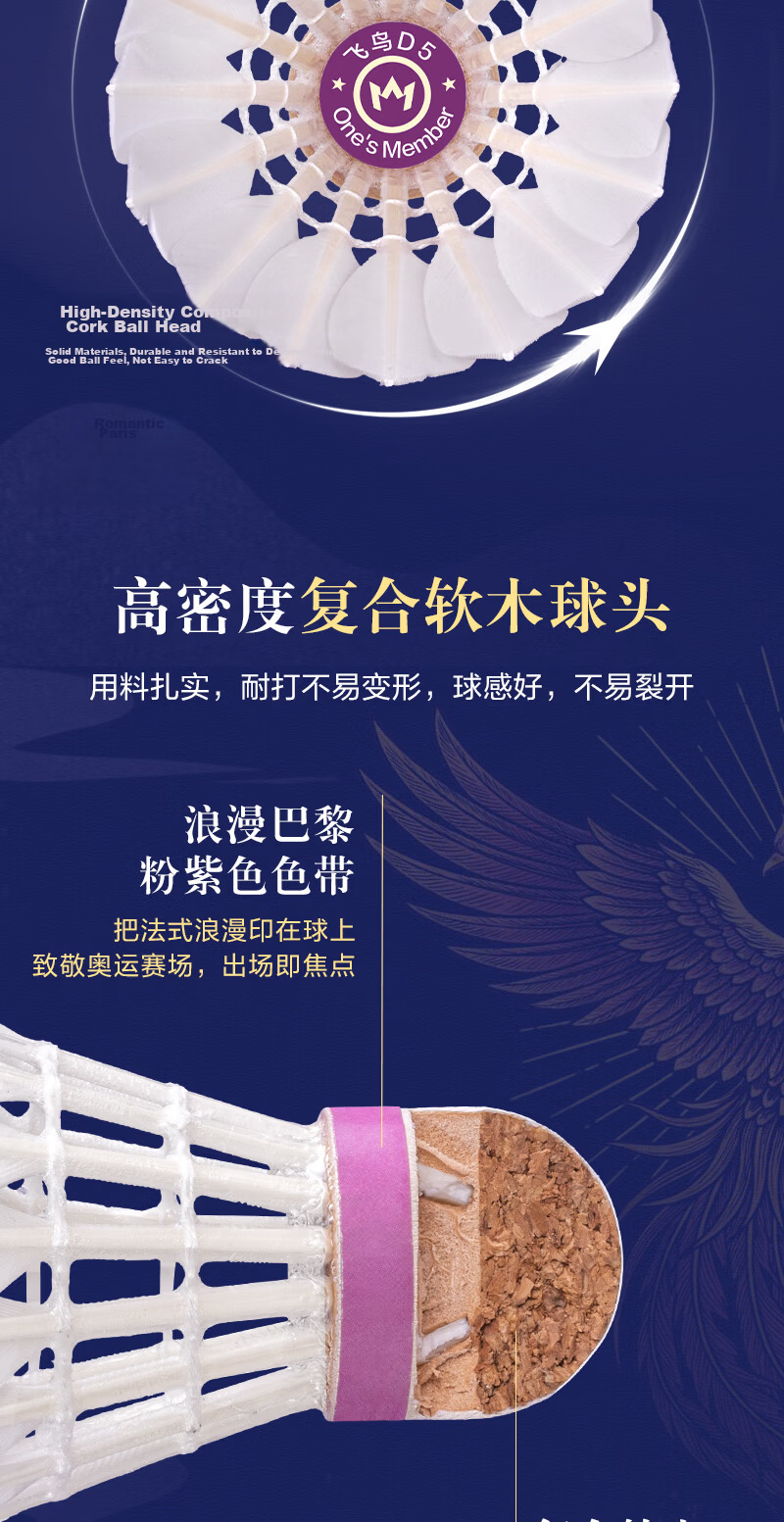 One's Member Feiniaod7 Smoke-Free Feather Shuttlecock (Speed 77) 12pcs/Tube Club Competition Training Stable Flight 7