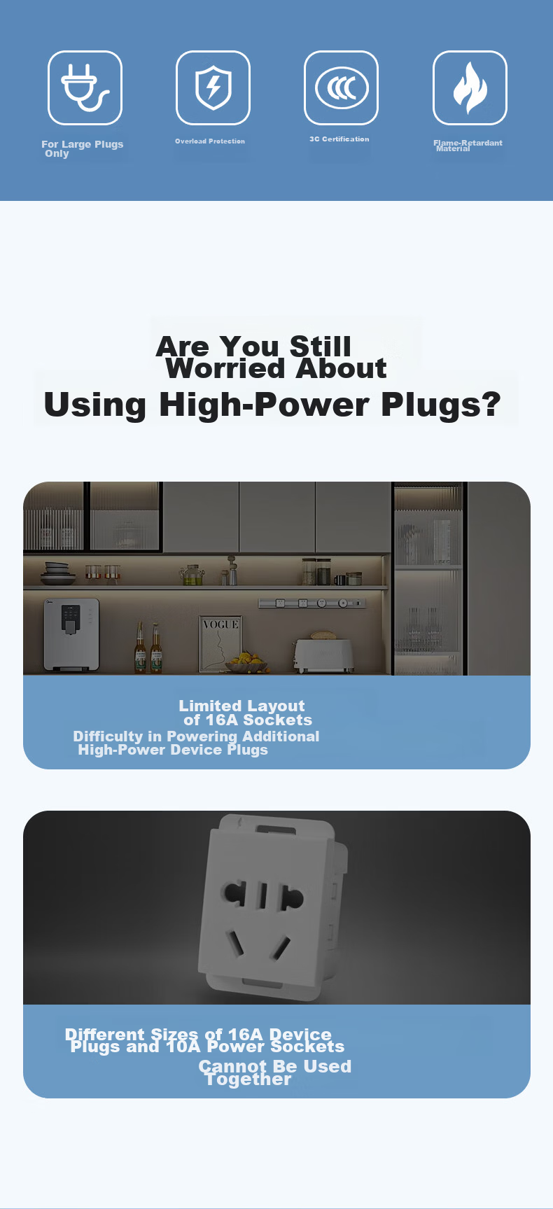 International Electrician 10A to 16A + 10A Socket Converter High Power Socket Extension 1 to 2 Air Conditioner Water Heater Power Cube Extension Plug Wireless Power Strip 10A to 10A + 16A 2