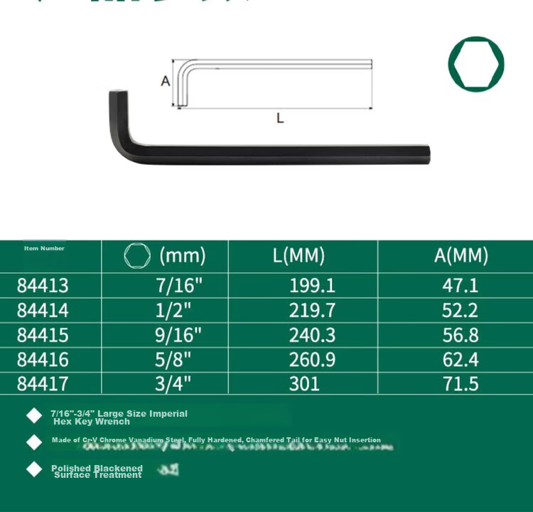 SATA Industrial Auto Repair Wrench, High-Strength Blackened Hexagon Wrench, 18MM, 84322 1