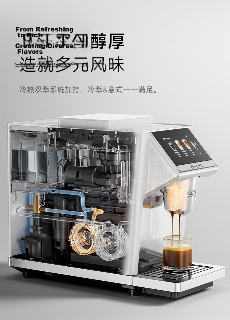 Barsetto BAE-LX1 Government Subsidy Small Office Home Fully Automatic Italian 3-in-1 Coffee Grinder Machine Cold Brew Off-White 8